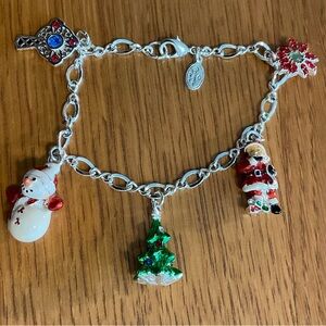 Estate Christopher Radko Silver Charm Bracelet w/5 Enamel Christmas Charms